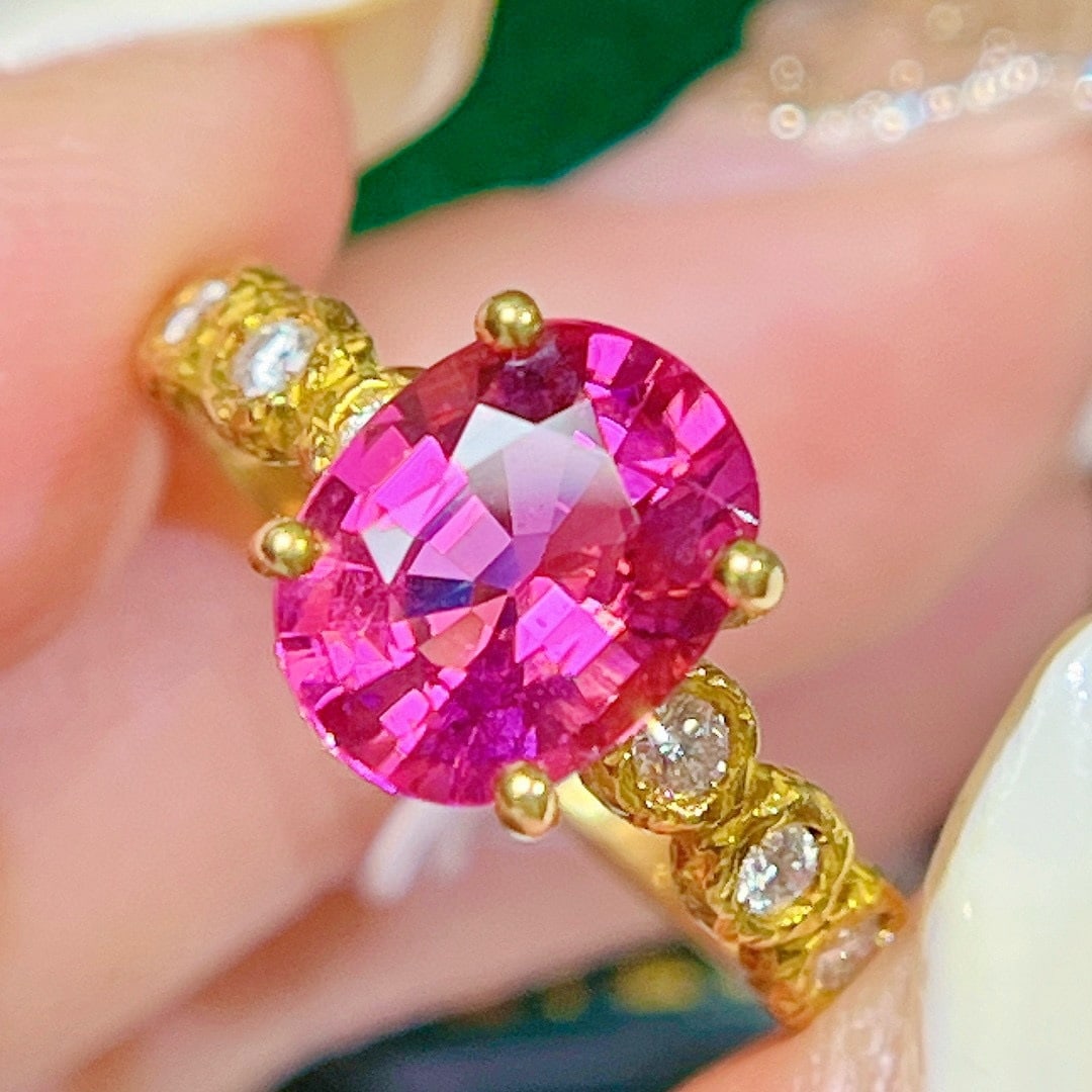 14k Gold 3 Ct Natural Tourmaline & Diamond Ring - 9