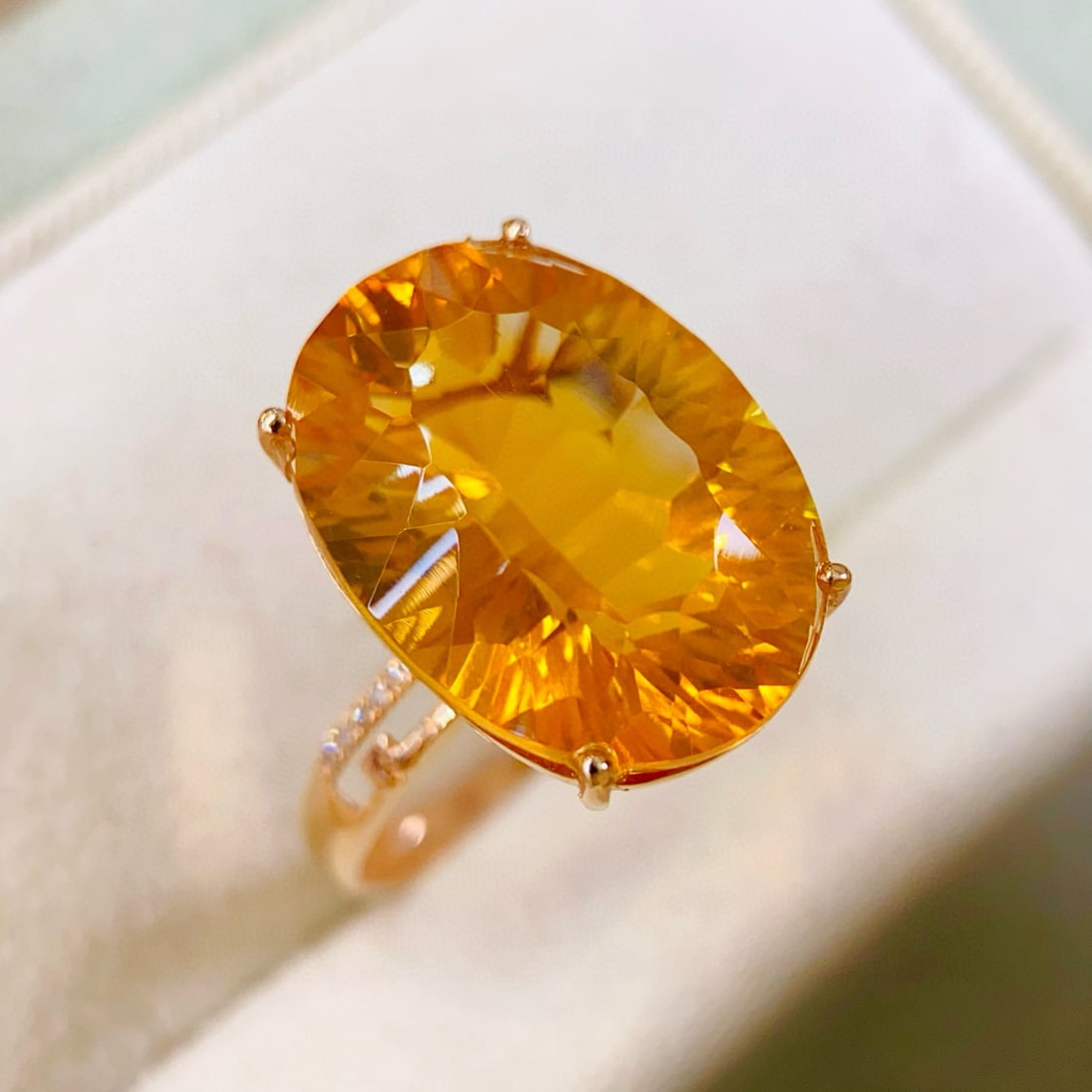 14k Gold 10.58 Ctw Natural Citrine & Diamond Ring - 4