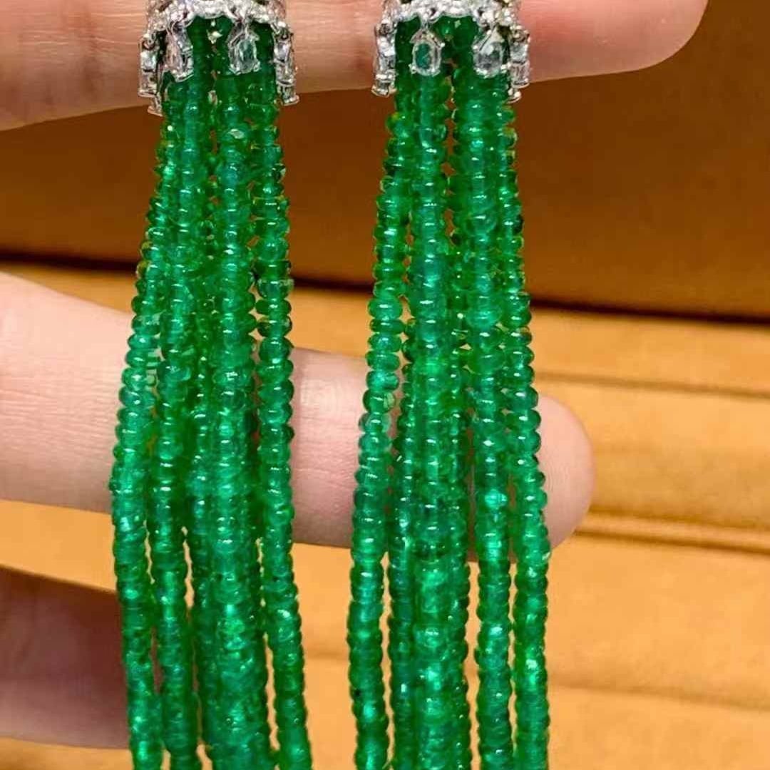 14k Gold 41 Ct Natural Emerald & Diamond Earrings - 2