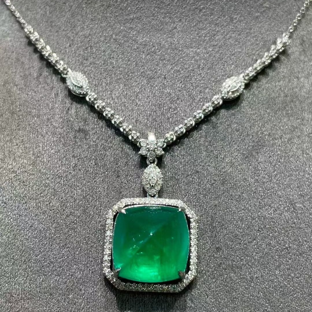 14k Gold 8.95 Ctw Natural Emerald & Diamond Necklace - 3