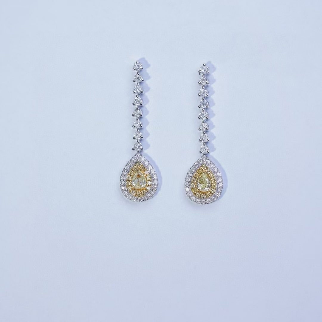 14k Gold 1.00 Ctw Natural Yellow Diamond & Diamond Earrings - 4