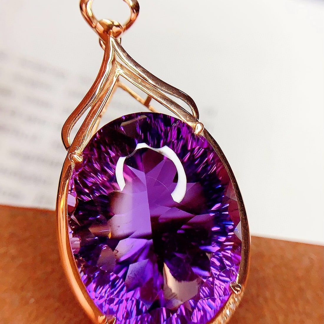 14k Gold 31.8 Ct Natural Amethyst & Diamond Pendant( Without Chain ): Ref:231111142 // gold content:14k gold // main gemstone:amethyst // shape:oval // carat weight:31. 8ct // color:purple // treatment:natural // // adjacent gemstone 2 : diamond // number of stones:20