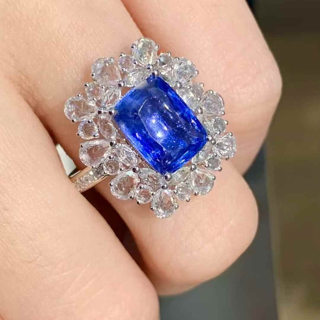 14k Gold 3 Ct Natural Sapphire & Diamond Ring - 5