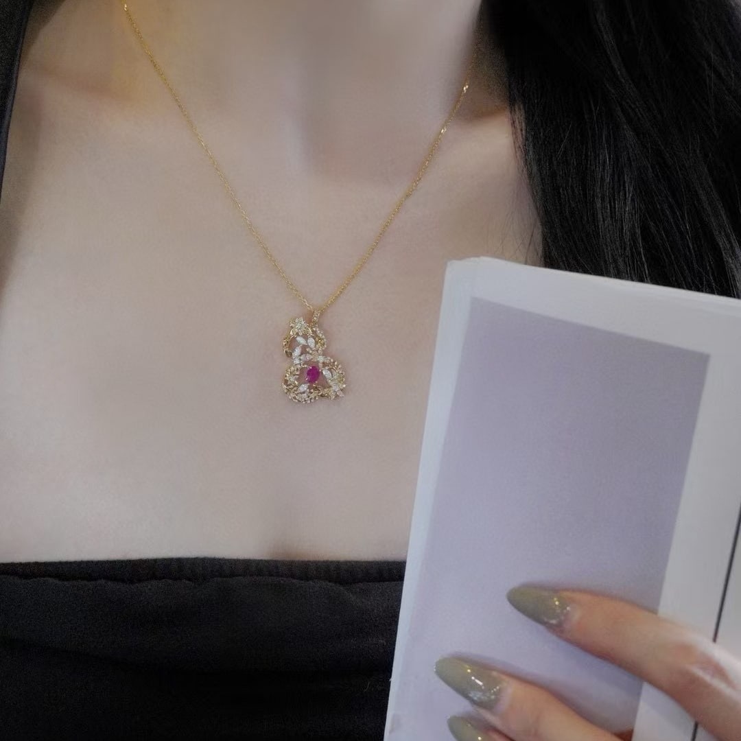 14k Gold 1.28 Ctw Natural Ruby & Diamond Necklace - 6