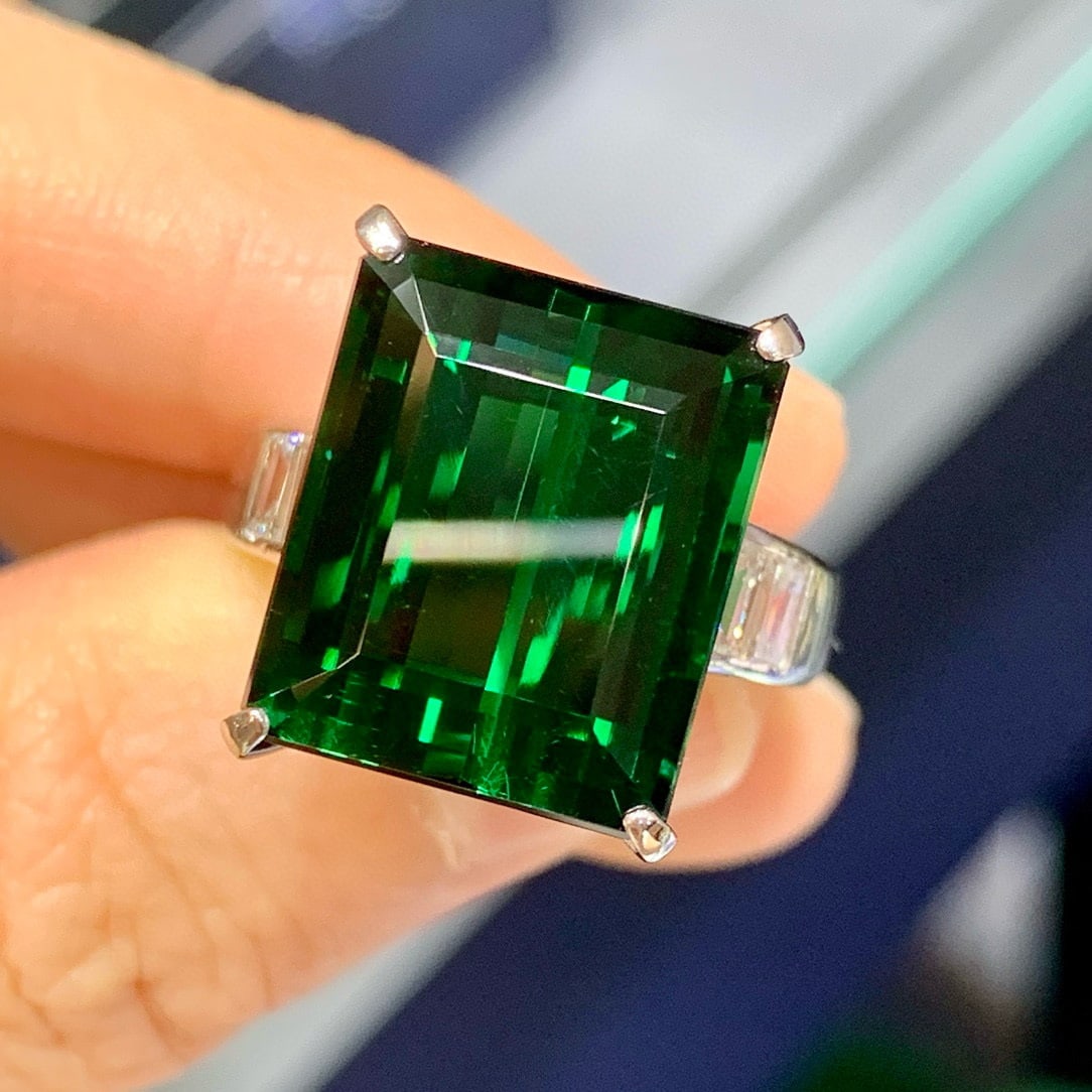 14k Gold 16.29 Ctw Natural Tourmaline & Diamond Ring - 2