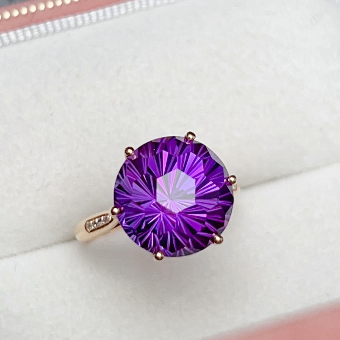14k Gold 6.43 Ct Natural Amethyst & Diamond Ring - 2