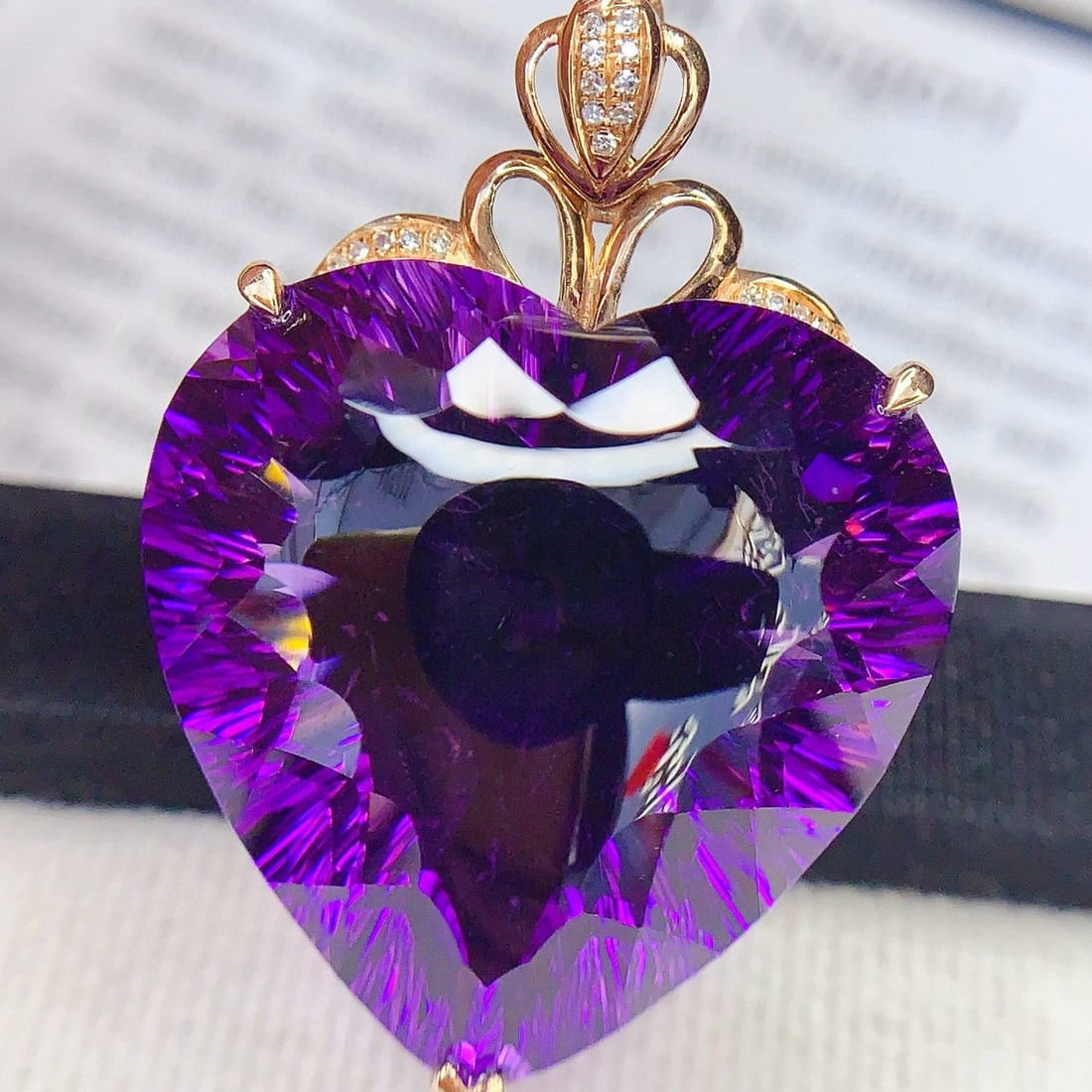 14k Gold 44.7 Ct Natural Amethyst & Diamond Pendant( Without Chain ) - 2