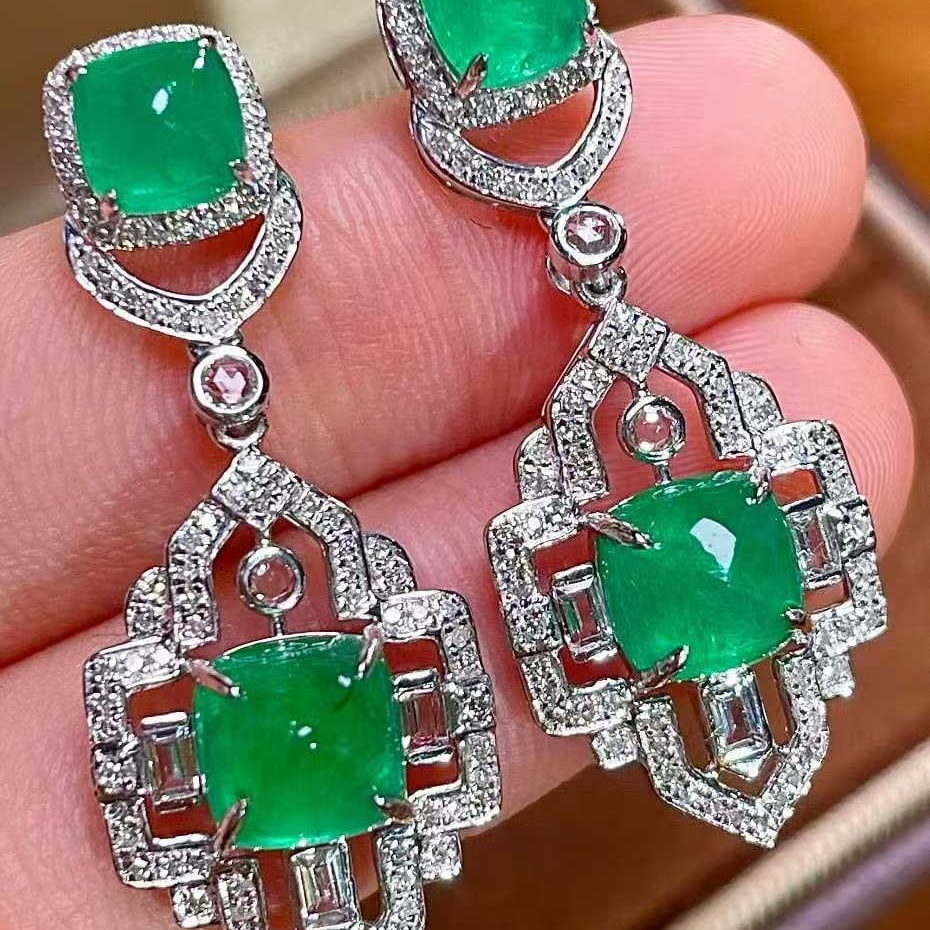 14k Gold 6.00 Ctw Natural Emerald & Sapphire Earrings - 6