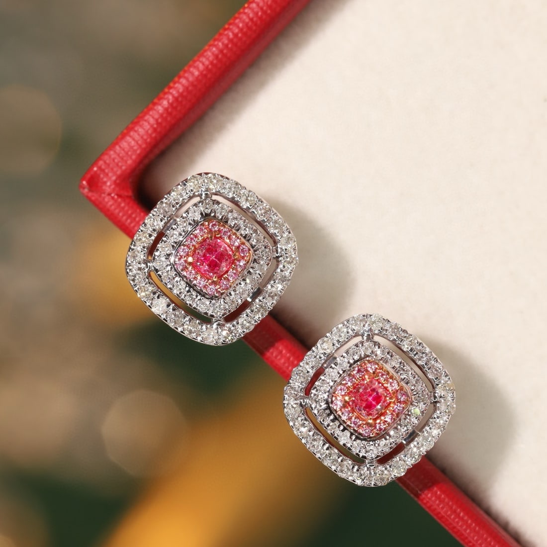 14k Gold 0.70 Ctw Natural Pink Diamond & Diamond Earrings - 5