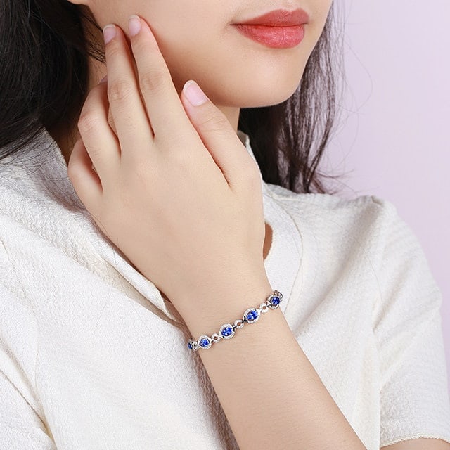 14k Gold 3.91 Ctw Natural Sapphire & Diamond Bracelet - 5