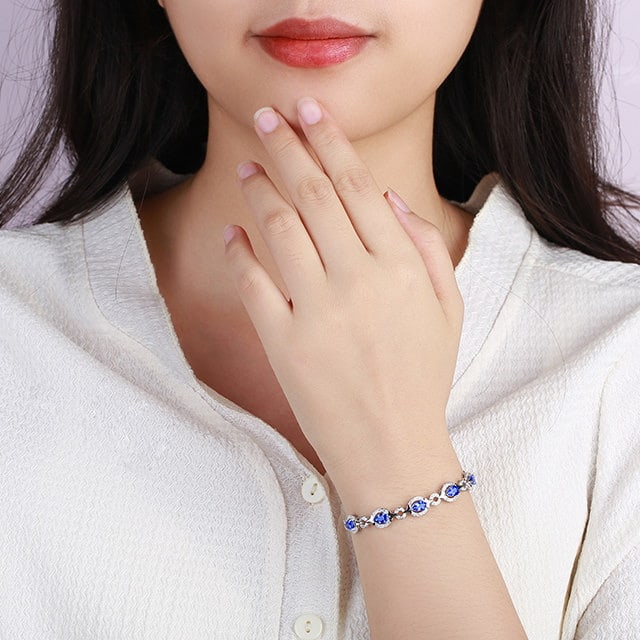 14k Gold 3.91 Ctw Natural Sapphire & Diamond Bracelet - 6