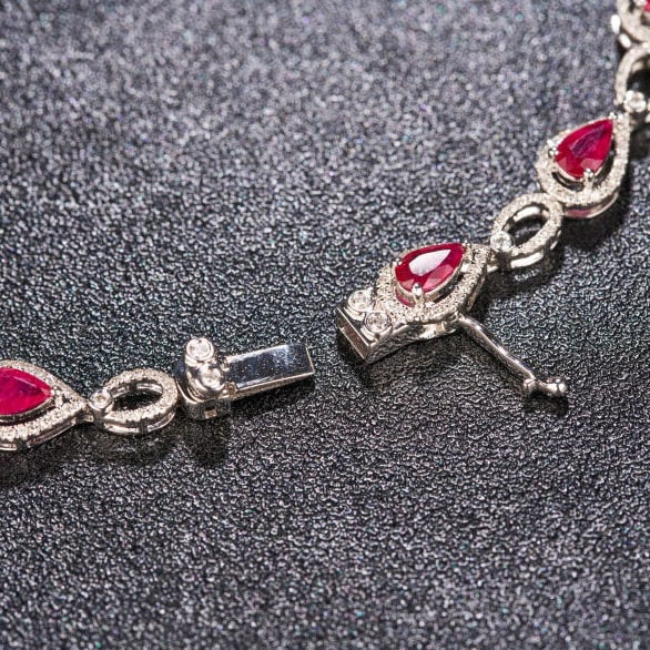 14k Gold 3.78 Ctw Natural Ruby & Diamond Bracelet - 7