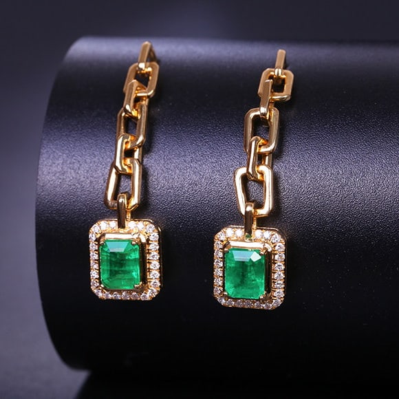 14k Gold 1.27 Ctw Vivid Green Natural Emerald & Diamond Earrings - 3