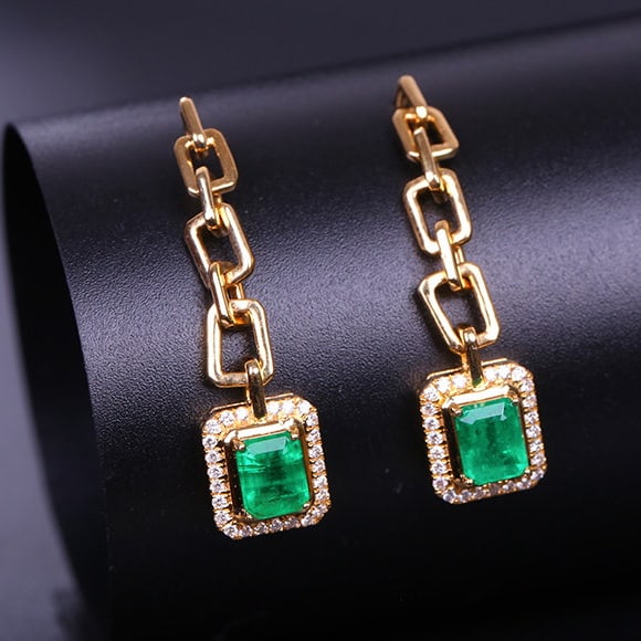14k Gold 1.27 Ctw Vivid Green Natural Emerald & Diamond Earrings - 4