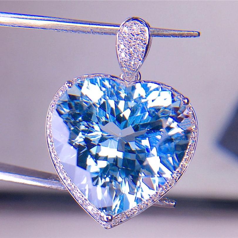 14k Gold 12.52 Ct Natural Aquamarine & Diamond Pendant( Without Chain ) - 4