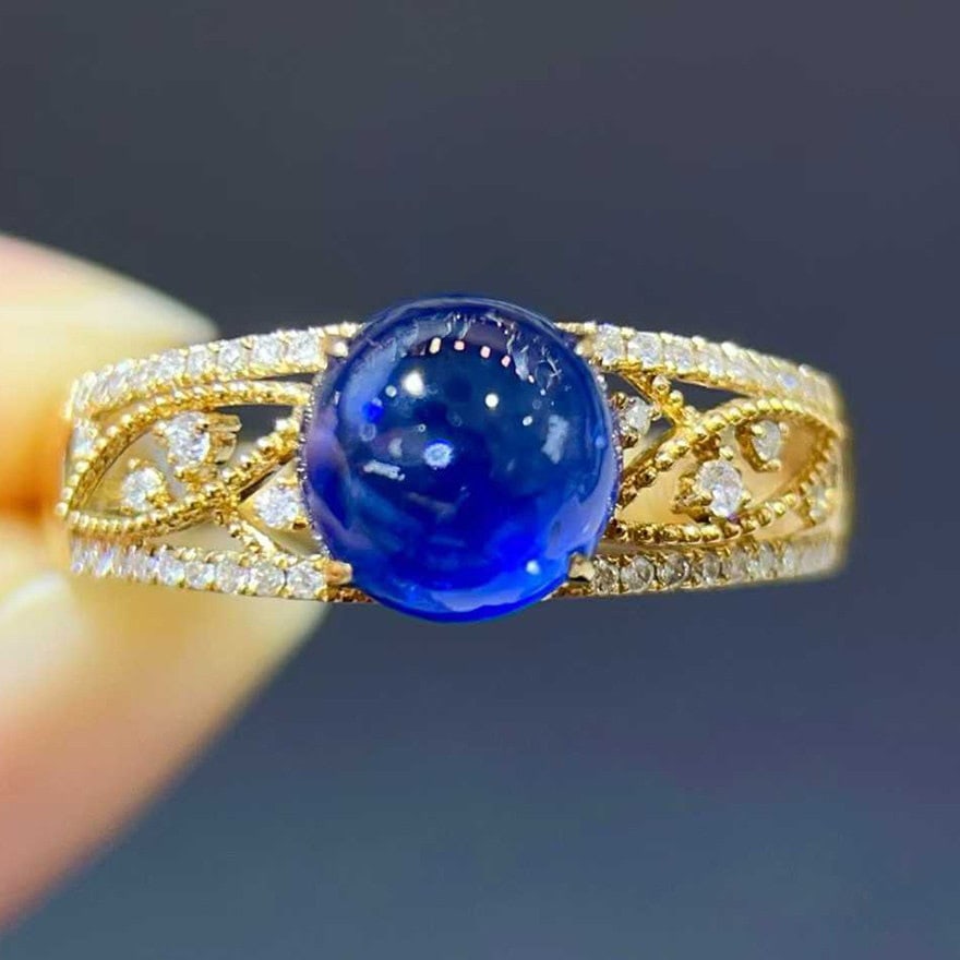 14k Gold 2.19 Ctw Natural Sapphire & Diamond Ring: Ref:231112014 // gold content:14k gold // ring size:7. 25us // // main gemstone:sapphire // shape:round // carat weight:2. 07ct // color:blue // treatment:natural // cut grade:g // // adjacent gemston
