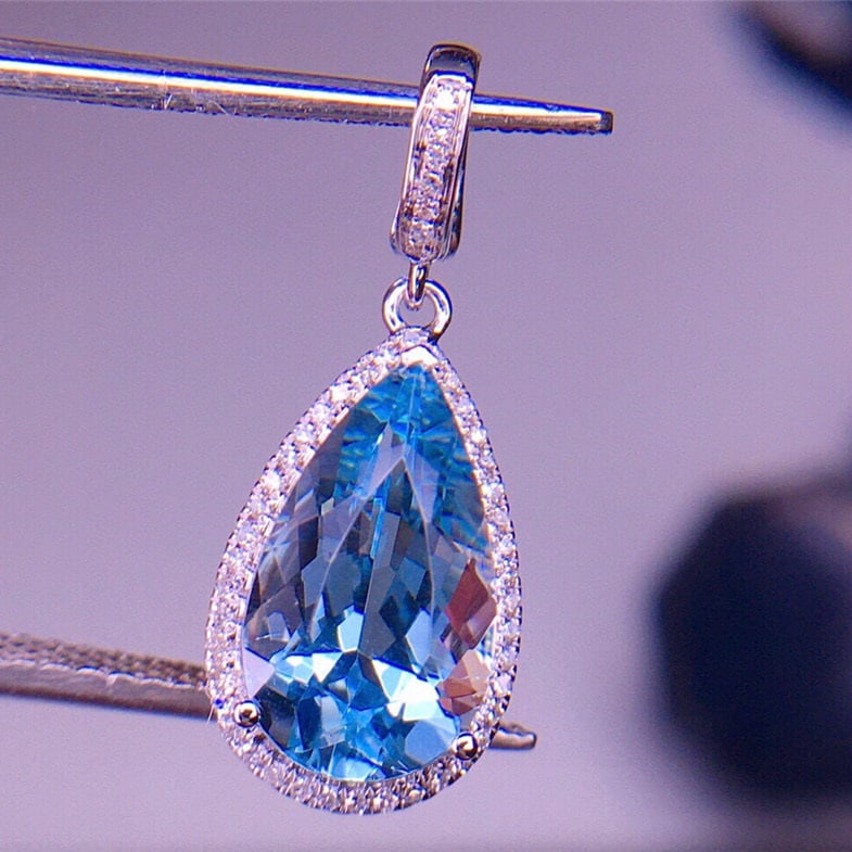 14k Gold 2.32 Ct Natural Aquamarine & Diamond Pendant( Without Chain ) - 5