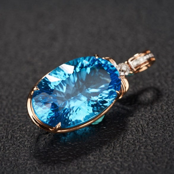14k Gold 22.48 Ct Natural Topaz & Diamond Pendant( Without Chain ) - 7