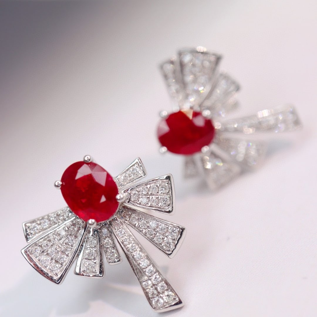 14k Gold 2.1 Ctw Vivid Red Natural Ruby & Diamond Earrings - 4
