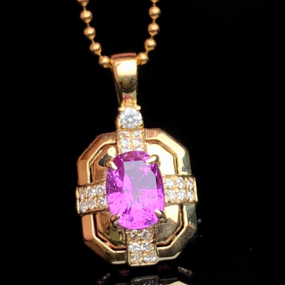 14k Gold 1.13 Ctw Natural Sapphire & Diamond Pendant( Without Chain ) - 4
