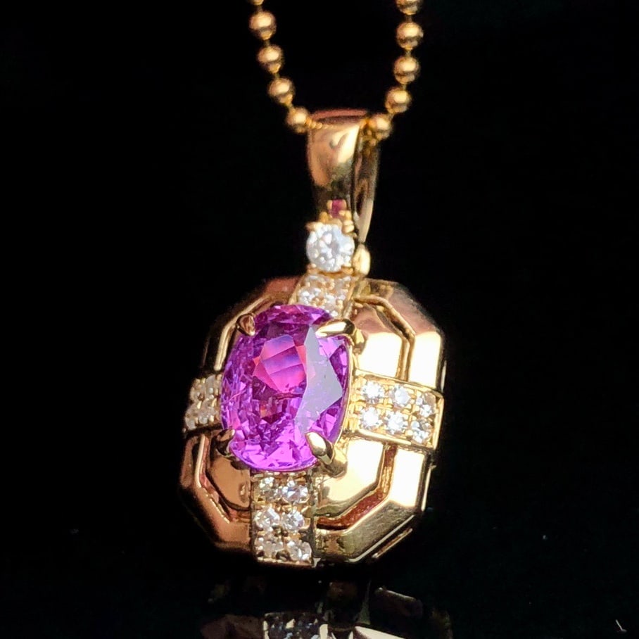 14k Gold 1.13 Ctw Natural Sapphire & Diamond Pendant( Without Chain ) - 5