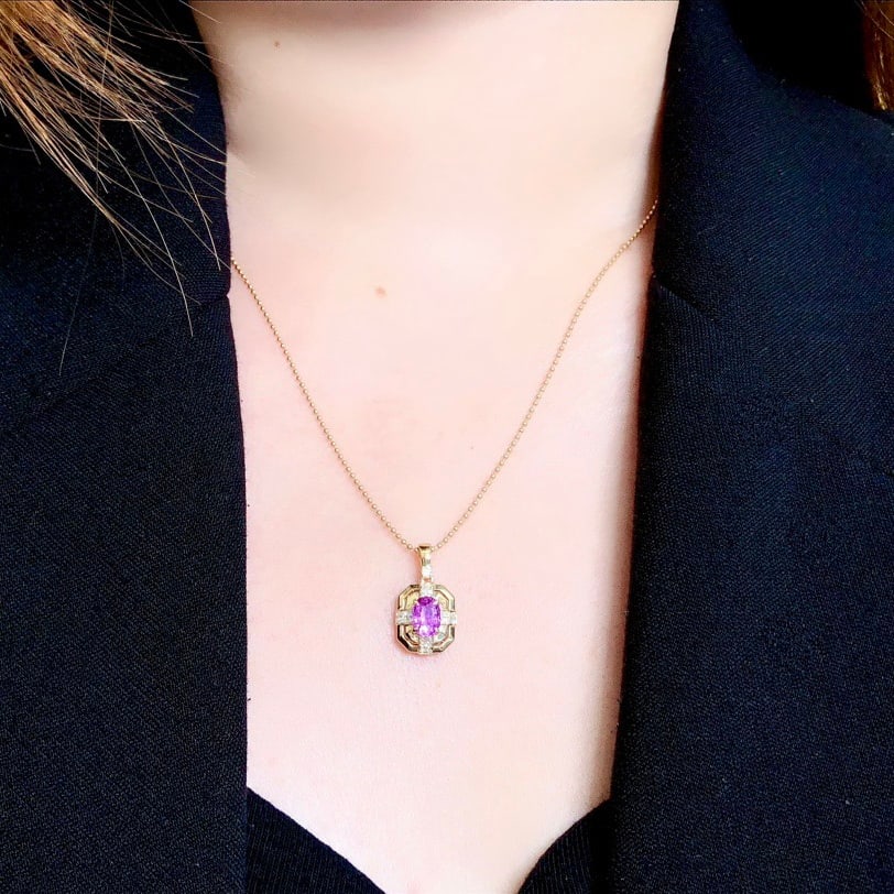 14k Gold 1.13 Ctw Natural Sapphire & Diamond Pendant( Without Chain ) - 9