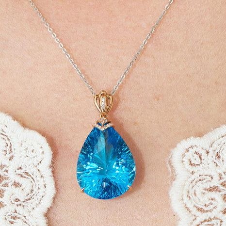 14k Gold 20.2 Ct Natural Topaz & Diamond Pendant( Without Chain ) - 9