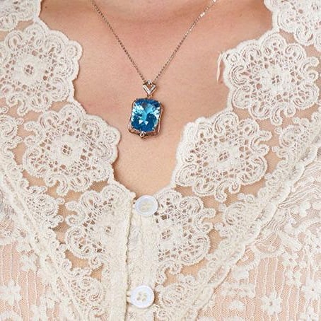14k Gold 20.3 Ct Natural Topaz & Diamond Pendant( Without Chain ) - 9