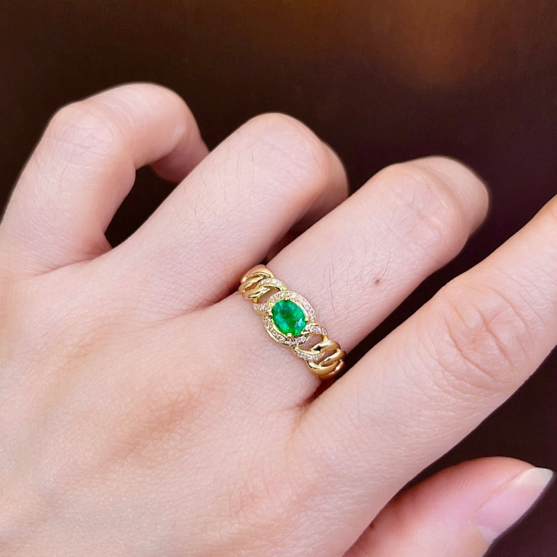 14k Gold 0.36 Ct Vivid Green Natural Emerald & Diamond Ring - 5