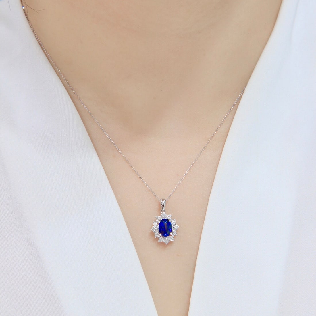 14k Gold 1.25 Ctw Natural Sapphire & Diamond Pendant( Without Chain ) - 8