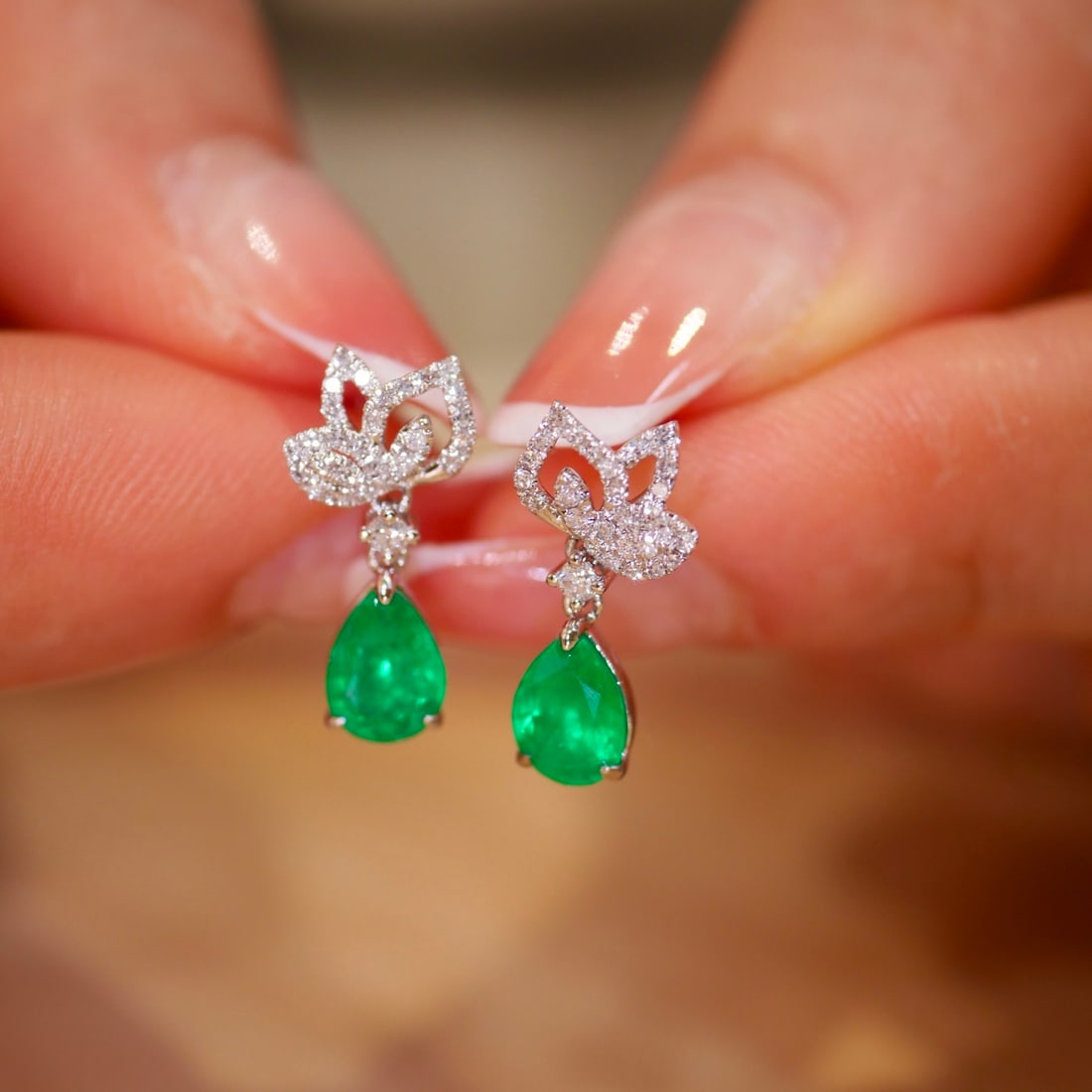 14k Gold 1.59 Ctw Vivid Green Natural Emerald & Diamond Earrings - 6