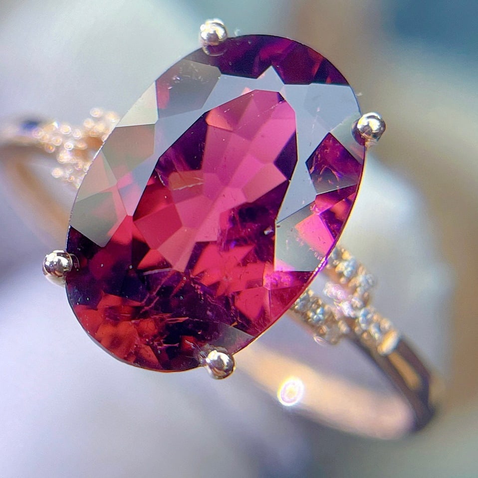 14k Gold 2.6 Ct Natural Tourmaline & Diamond Ring - 6