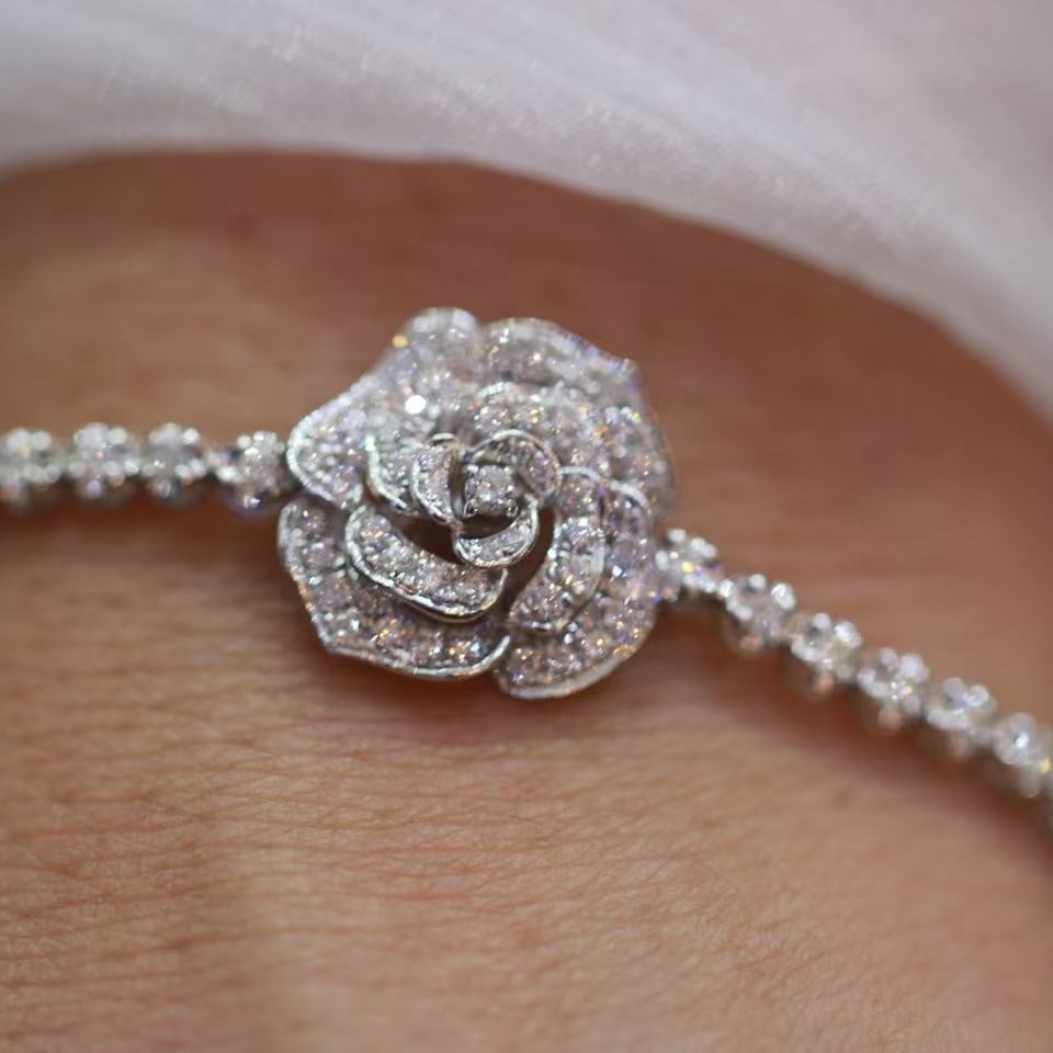 14k Gold 1.5 Ct Natural H Diamond & Flowers Bracelet - 7