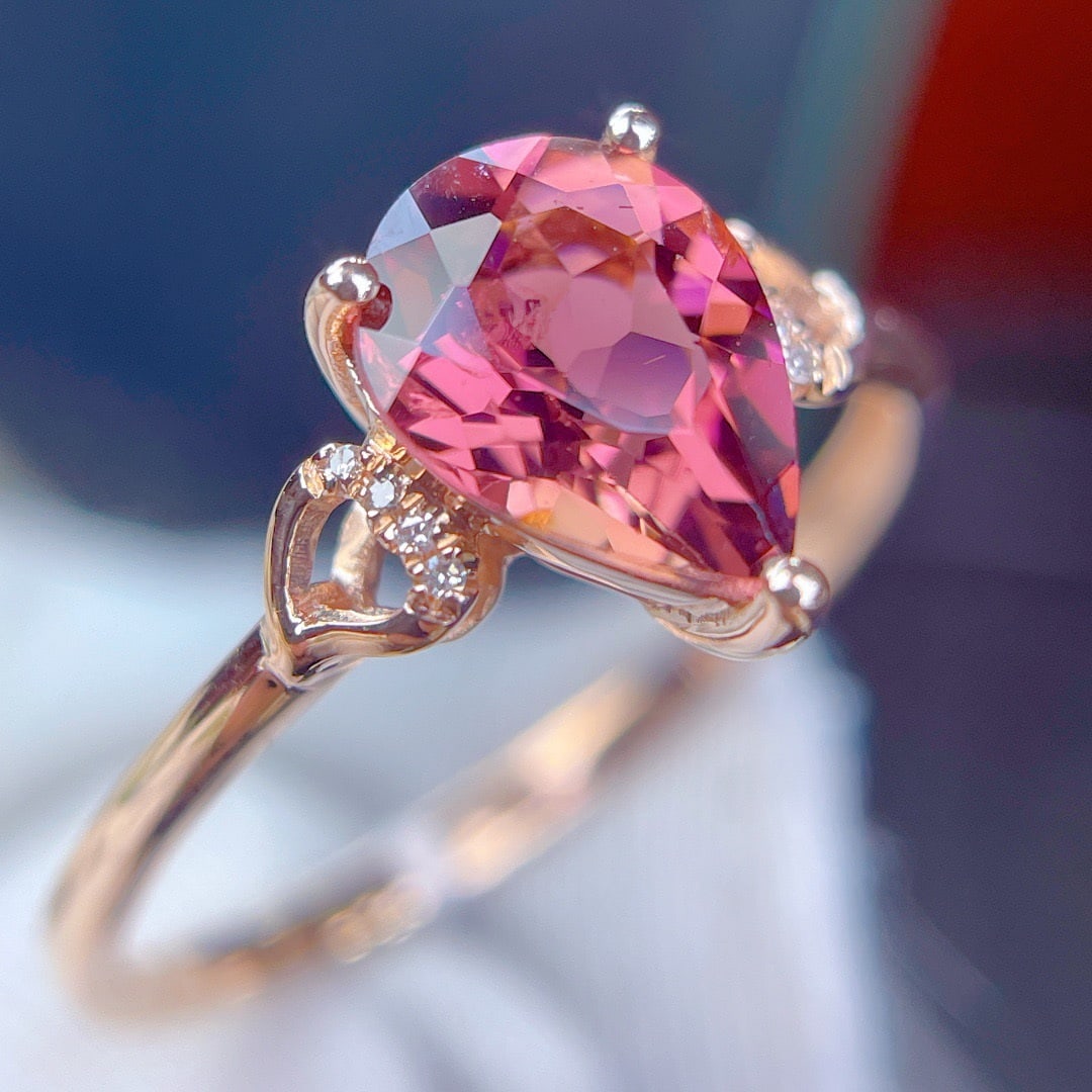 14k Gold 1.6 Ct Natural Tourmaline & Diamond Ring - 6