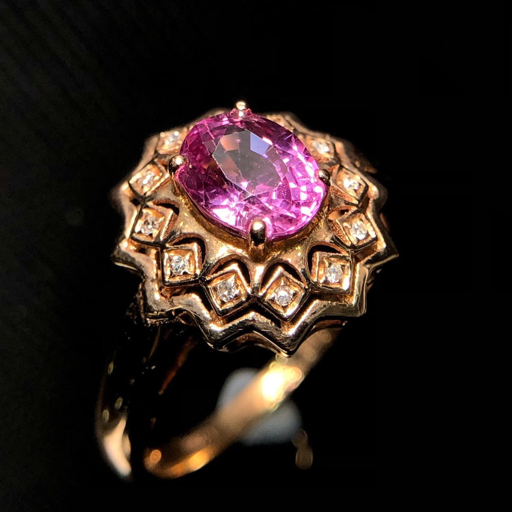 14k Gold 1.25 Ctw Natural Sapphire & Diamond Ring: Ref:231112098 // gold content:14k gold // ring size:7. 25us // // main gemstone:sapphire // shape:oval // carat weight:1. 20ct // color:pink // treatment:natural // // adjacent gemstone 2 : diamond