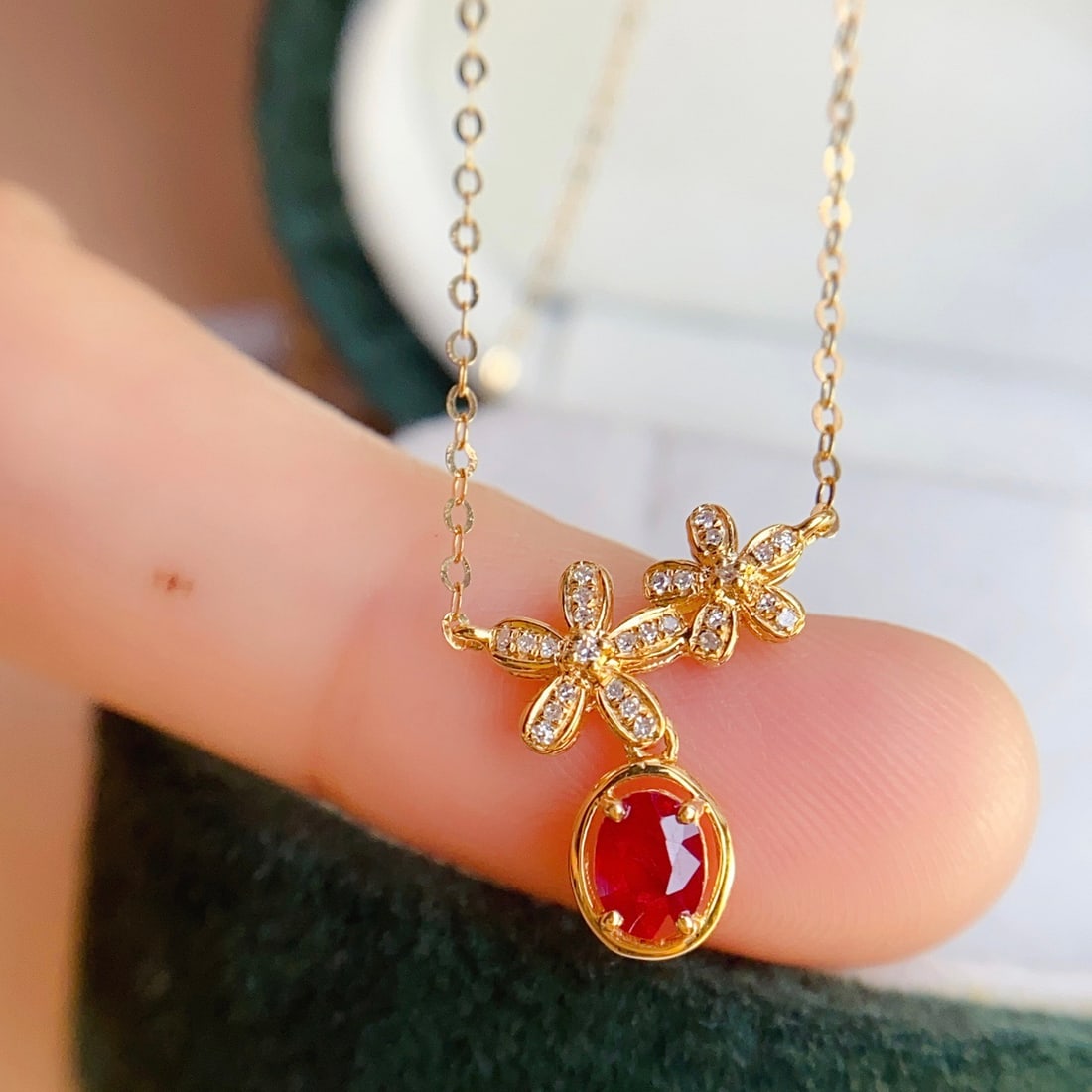 14k Gold 0.63 Ct Natural Ruby & Diamond Necklace - 4