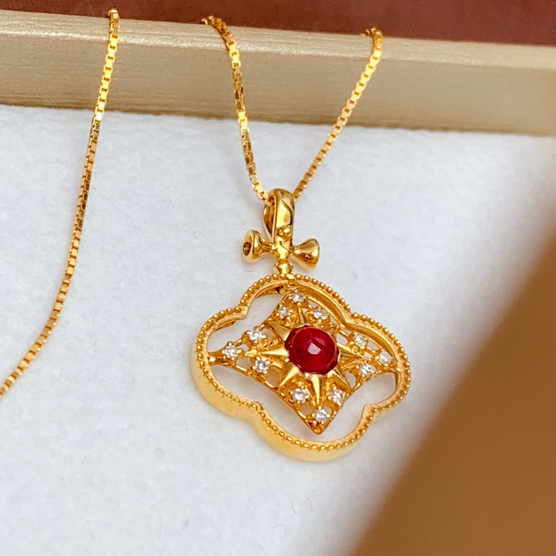 14k Gold 0.40 Ct Natural Ruby & Diamond Pendant( Without Chain ) - 4