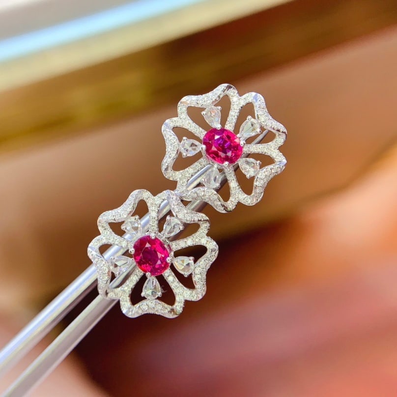 14k Gold 1.85 Ctw Natural Ruby & Diamond Earrings - 4