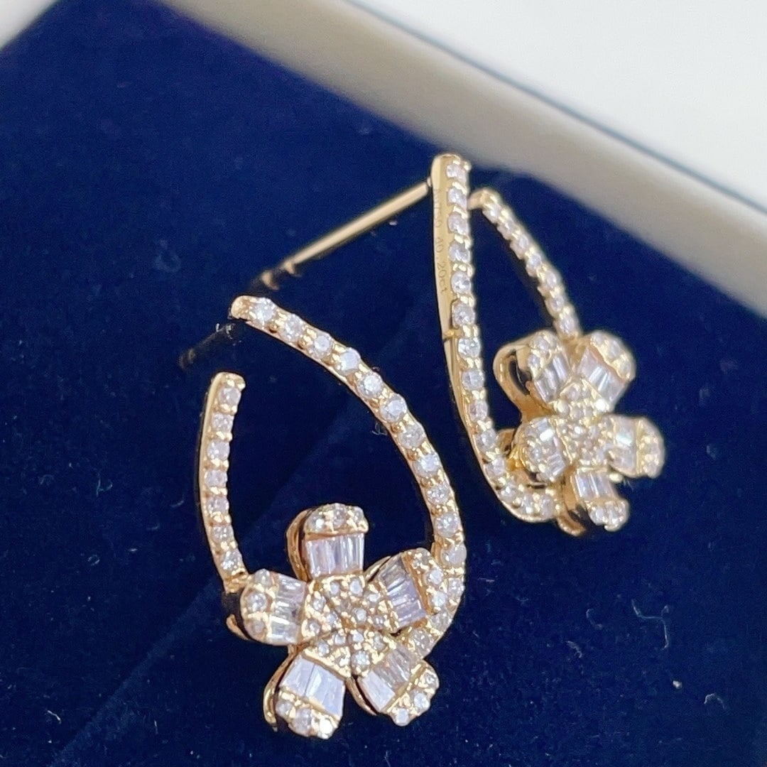 14k Gold 0.40 Ct Natural H Diamond Earrings - 2