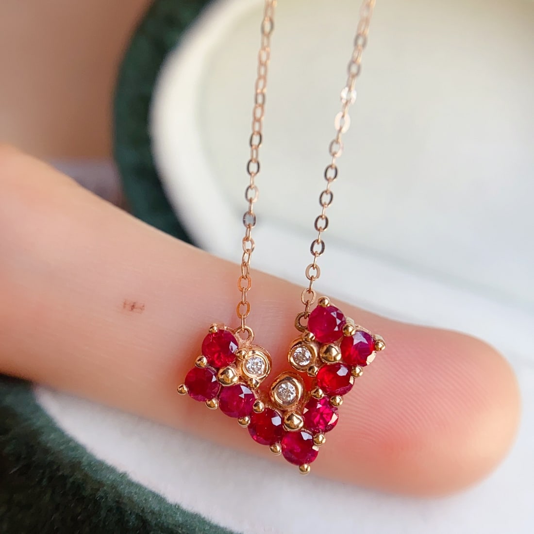 14k Gold 1.15 Ct Natural Ruby & Diamond Necklace - 4