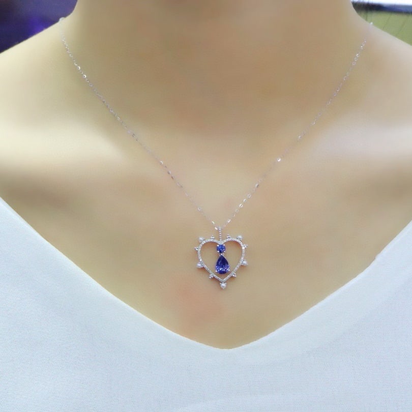 14k Gold 1.06 Ctw Natural Sapphire & Sapphire Necklace - 5