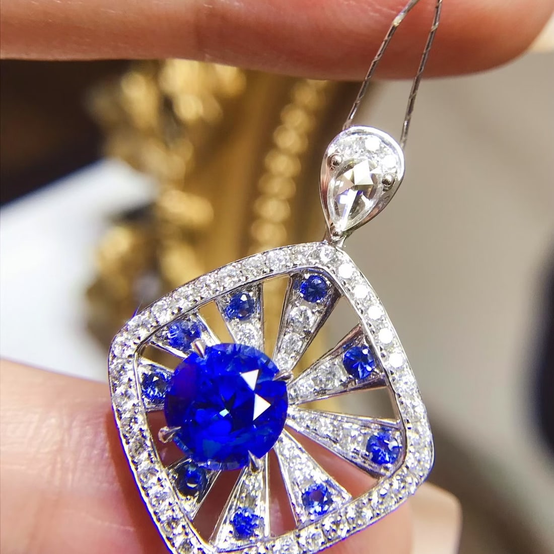 14k Gold 2.29 Ctw Natural Sapphire & Diamond Pendant( Without Chain ) - 3