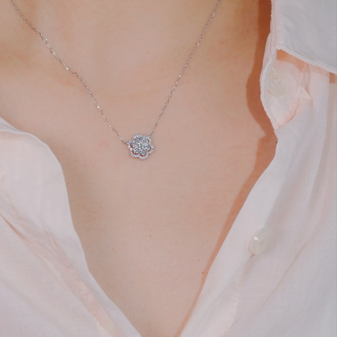 14k Gold 0.58 Ct Natural H Diamond Necklace - 5