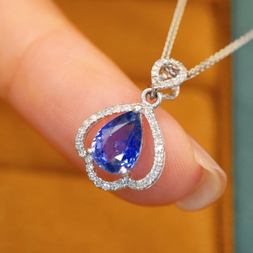14k Gold 1.21 Ctw Natural Sapphire & Diamond Pendant( Without Chain ) - 2