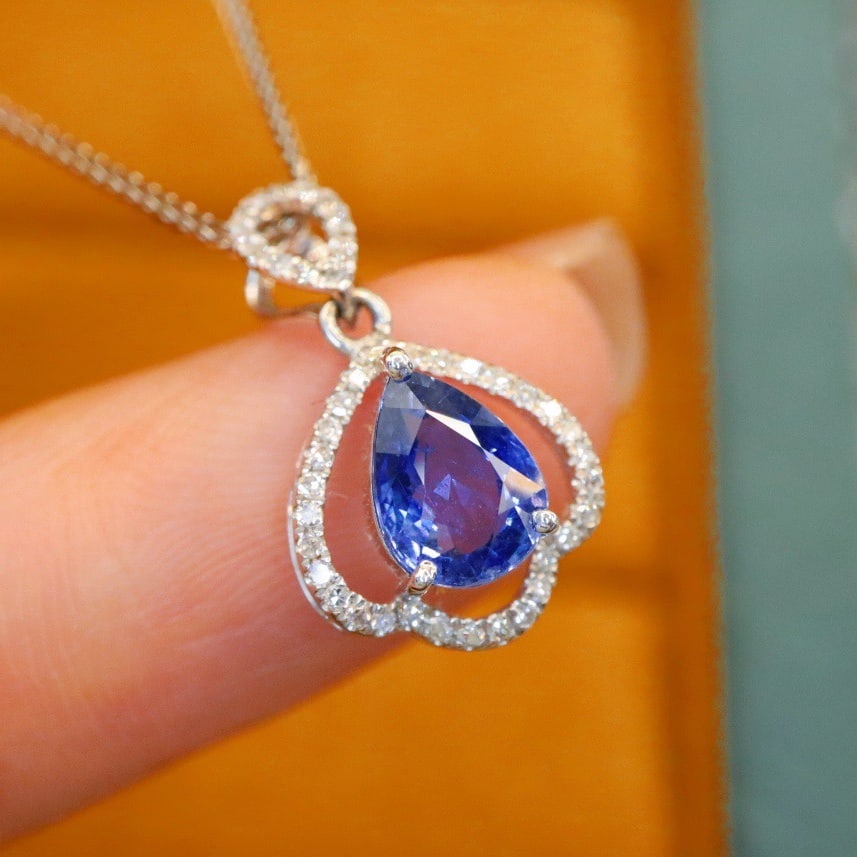 14k Gold 1.21 Ctw Natural Sapphire & Diamond Pendant( Without Chain ) - 3
