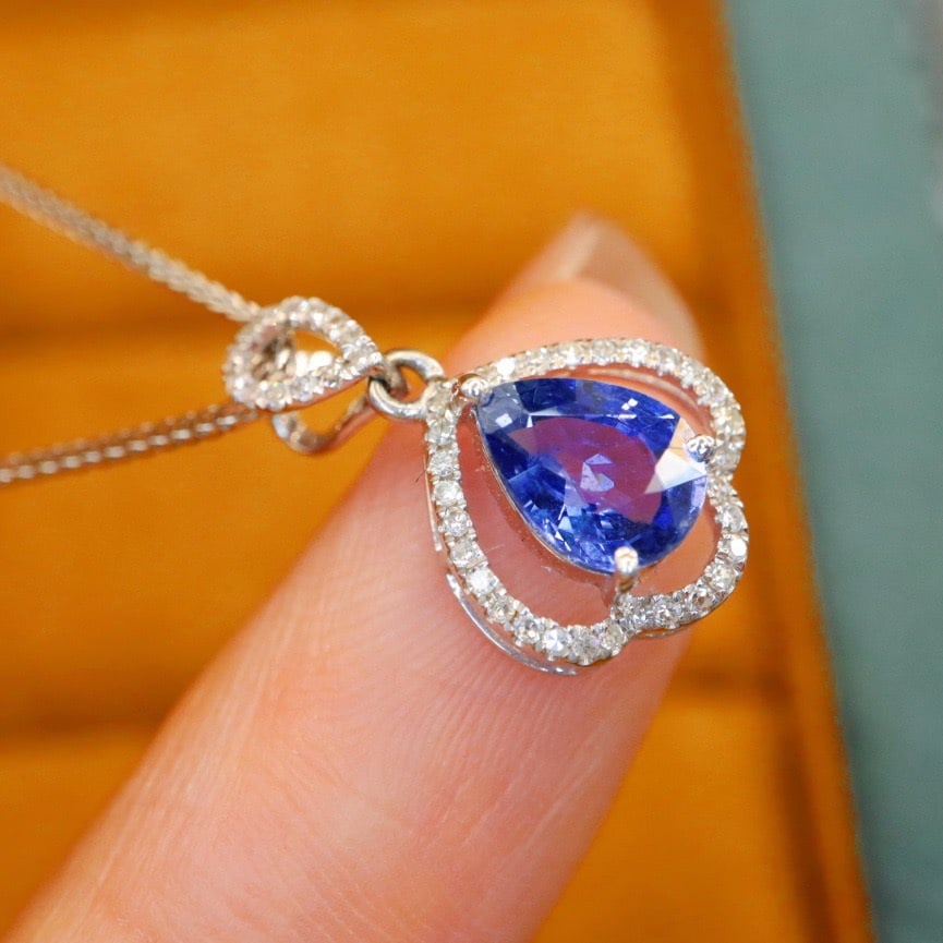 14k Gold 1.21 Ctw Natural Sapphire & Diamond Pendant( Without Chain ) - 4