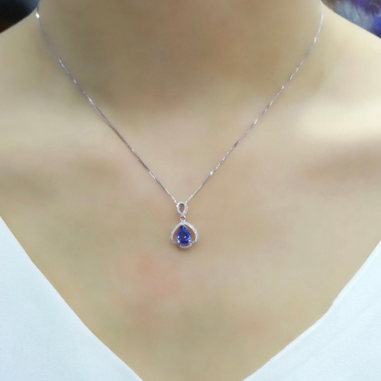 14k Gold 1.21 Ctw Natural Sapphire & Diamond Pendant( Without Chain ) - 6