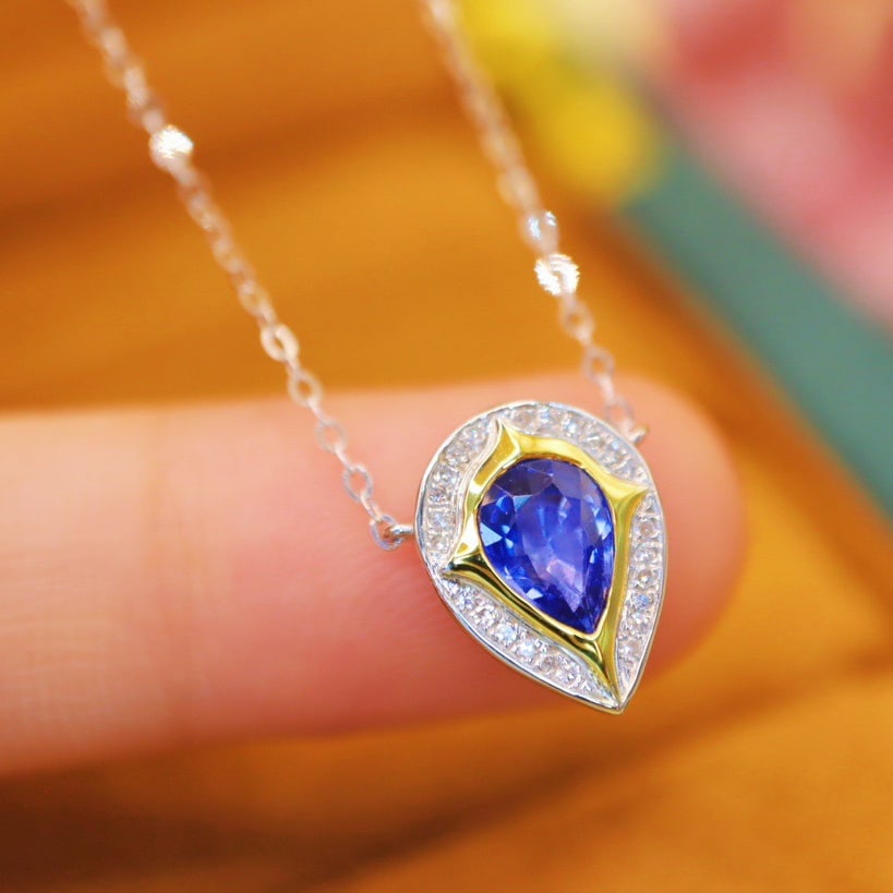 14k Gold 0.95 Ctw Natural Sapphire & Diamond Necklace - 2
