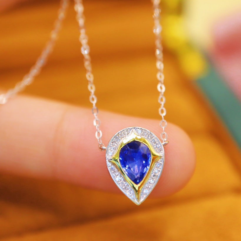 14k Gold 0.95 Ctw Natural Sapphire & Diamond Necklace - 3