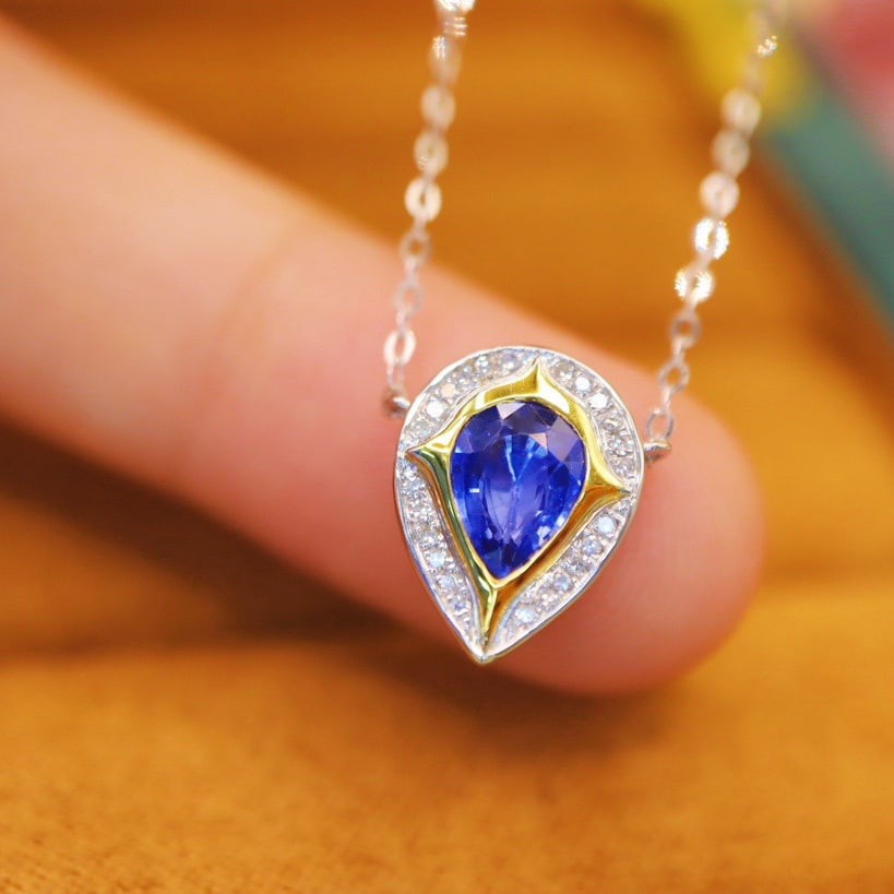 14k Gold 0.95 Ctw Natural Sapphire & Diamond Necklace - 4
